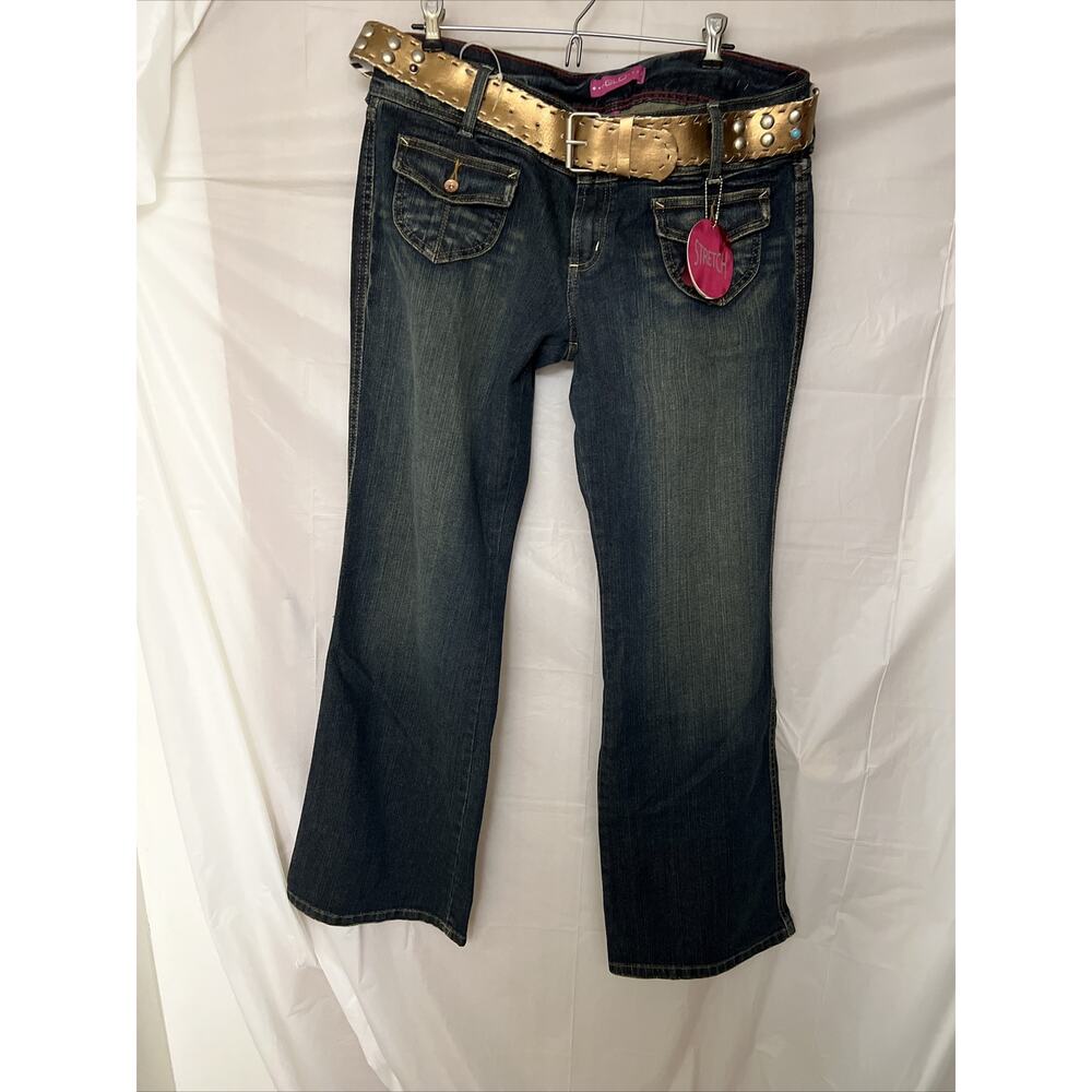 NWT GLO Jeans Juniors Size 13 Blue Flare Low Waist Stretch Denim Zip